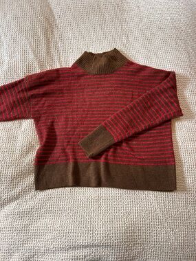 LOFT Brown and Red Striped Turtleneck Sweater